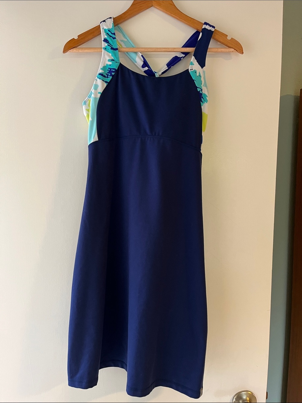 Title Nine Navy "Dream" Dress with Aqua and Mint Floral Straps